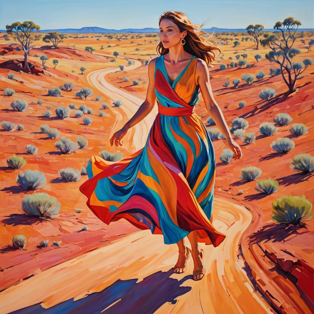 Woman in Colorful Dress Walking in Sunlit Desert