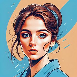 Portrait of a Young Woman with Blue Eyes and Brown Hair
