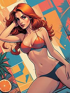 Confident Woman in Stylish Bikini with Colorful Background