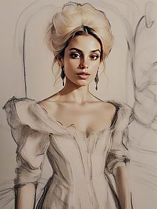 Elegant Vintage-Inspired Woman in Ruffled White Dress