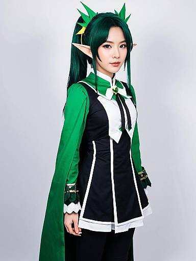 Hanabatake Chaika Elf Cosplay with Green Hair and Fantasy Outfit
