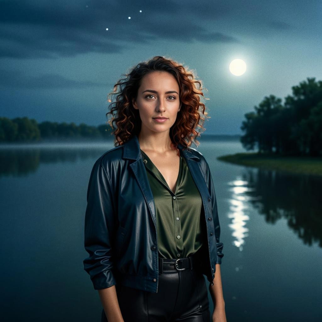 Woman by a Moonlit Lake