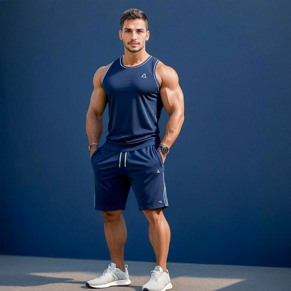 Fit Young Man in Navy Athletic Outfit