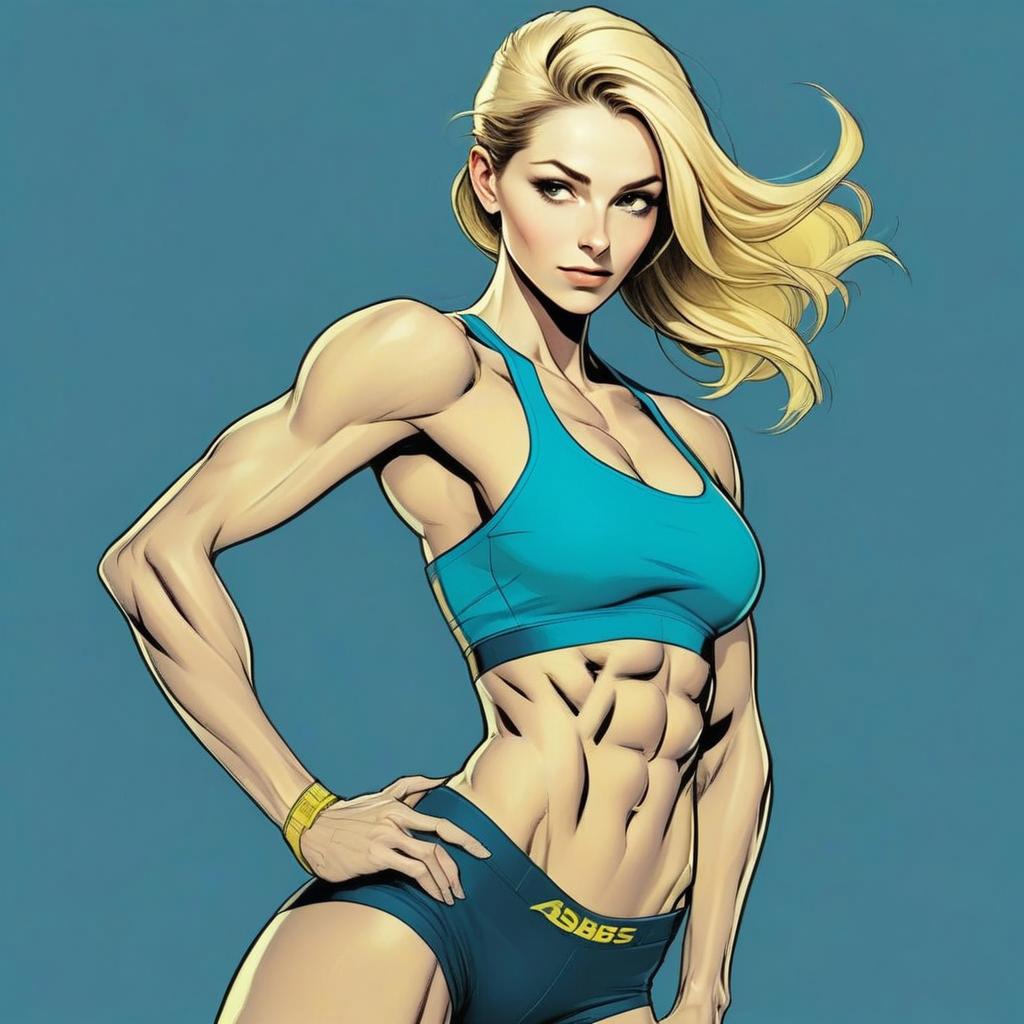 Muscular Woman in Blue Sportswear Muscular Woman in Blue Sportswear