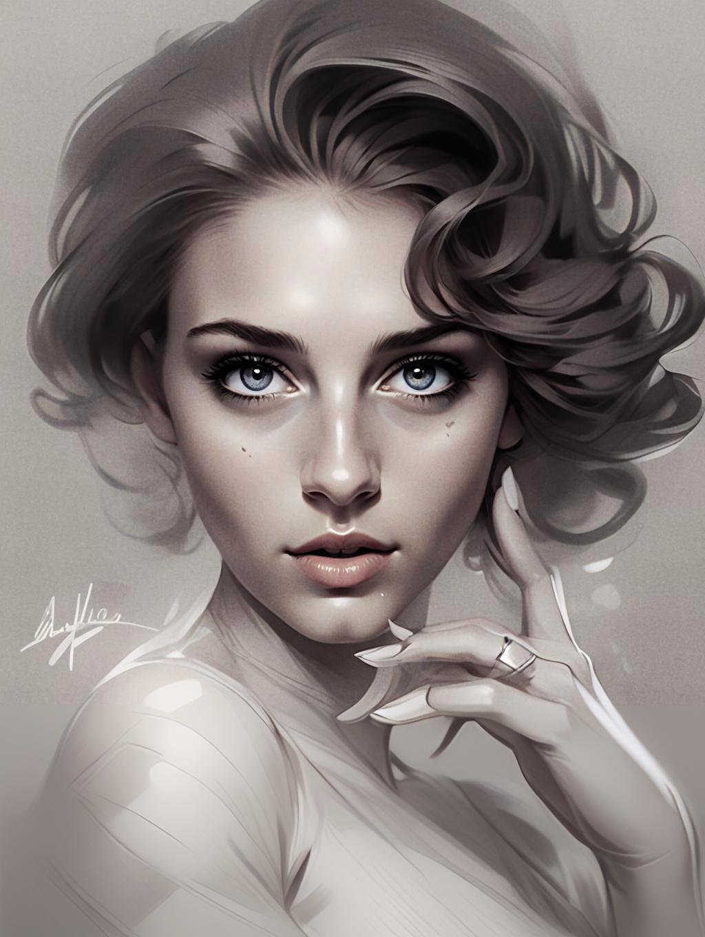 Digital Portrait of Woman with Blue Eyes and Wavy Hair - hpew7e1wa4ayxeoz-0