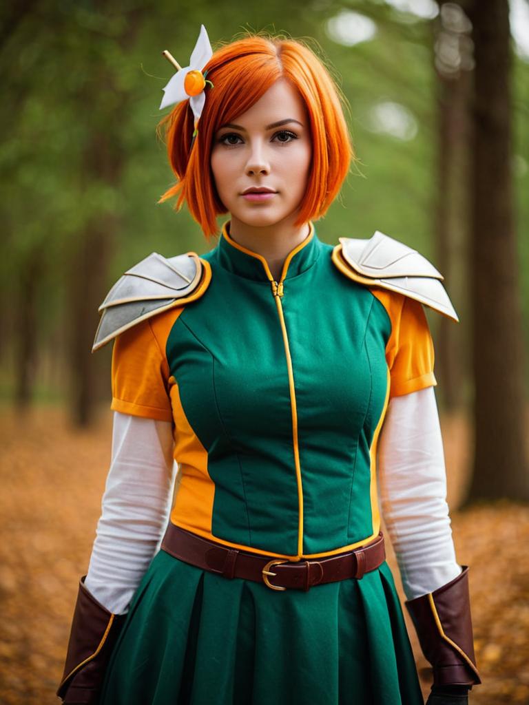 Gwen Tennyson Fantasy Cosplay in Forest with Realistic Style