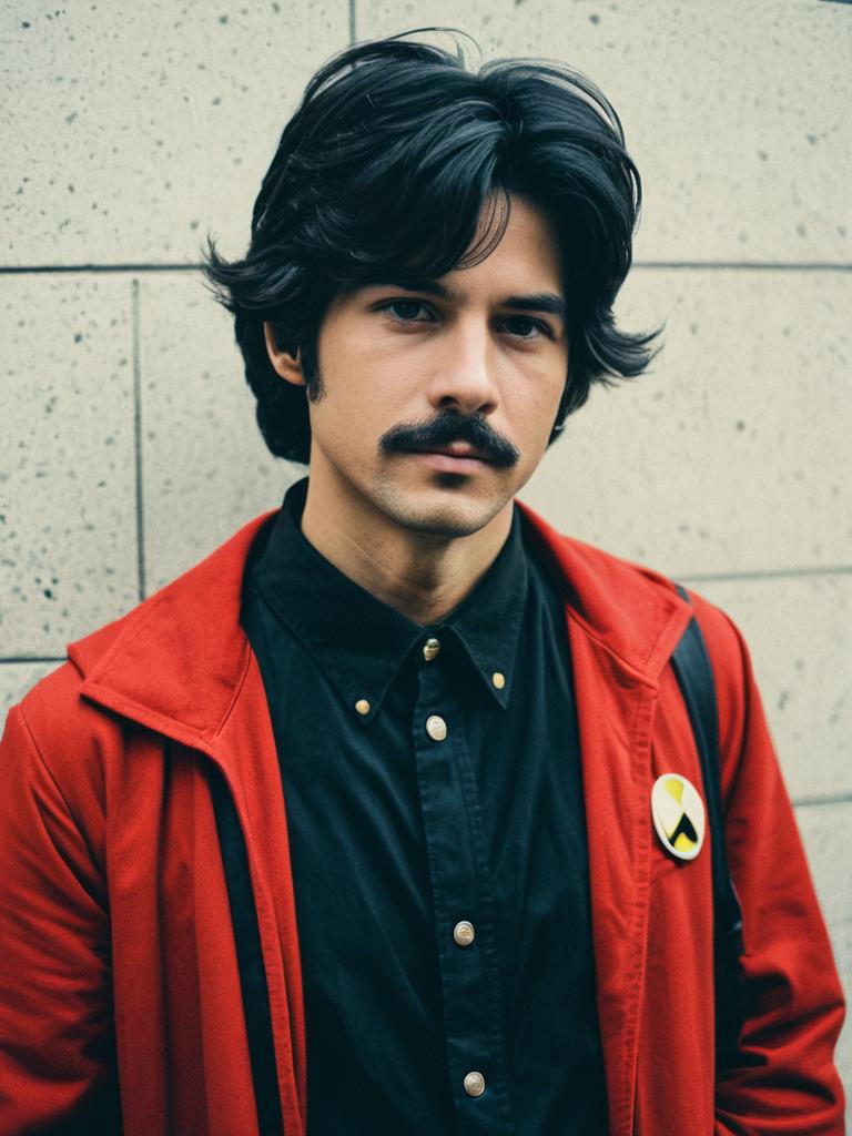 Man Cosplaying Daniel LaRusso with Retro 1980s Style in Red Jacket