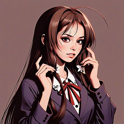 Hasegawa Chisame Anime Style Portrait with Formal Outfit and Flowers