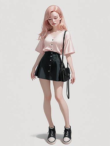 Realistic Digital Illustration of Woman in Casual Chic Outfit with Pale Pink Hair