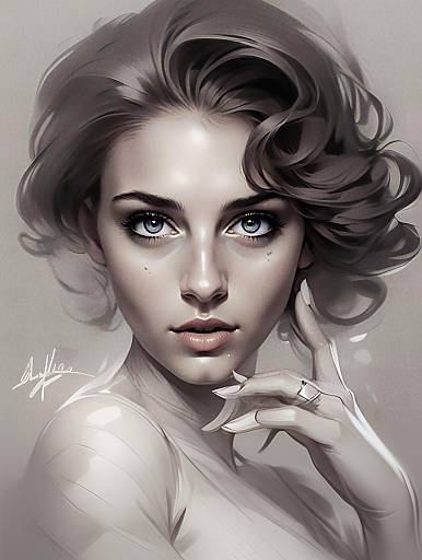Digital Portrait of Woman with Blue Eyes and Wavy Hair - hpew7e1wa4ayxeoz-0