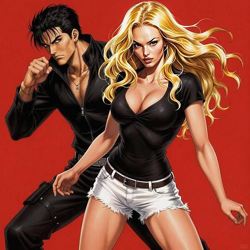 Dynamic Digital Illustration of Edgy Young Man and Woman in Modern Comic Style