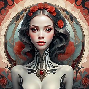 Fantasy Portrait of a Woman with Red Roses
