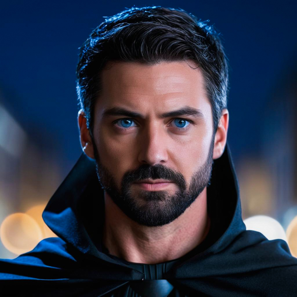 Dramatic Portrait of a Man in Black Cloak Dramatic Portrait of a Man in Black Cloak