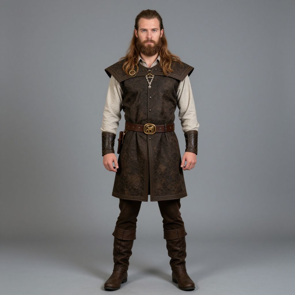 Medieval Viking Warrior Costume with Leather Tunic and Boots