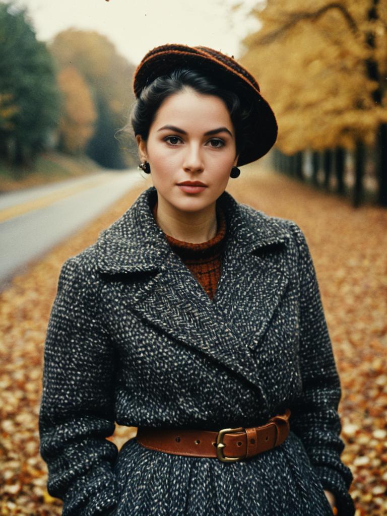 Woman in Vintage Cozy Fall Outfit Photorealistic Editorial Portrait