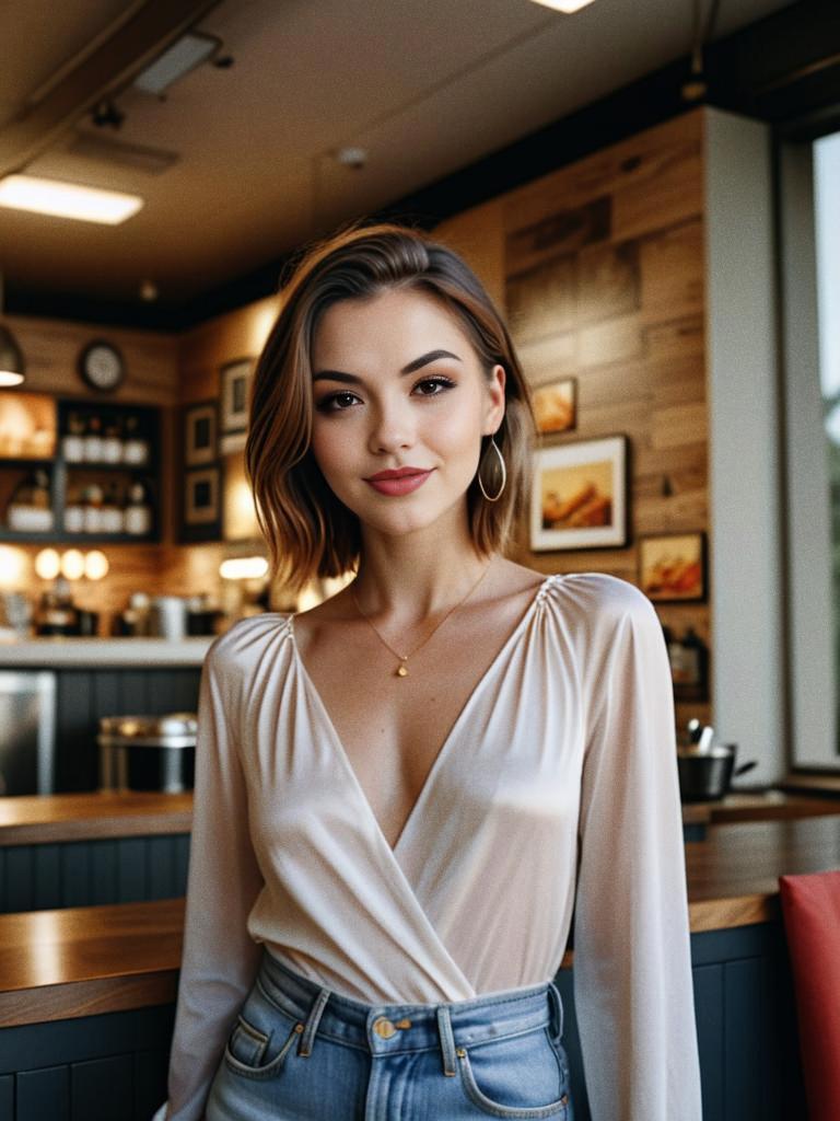 Stylish Woman in Cozy Café