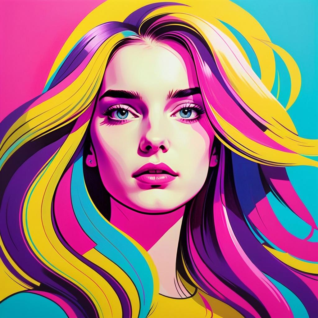 Vibrant Pop Art Digital Portrait of Woman with Multicolored Hair