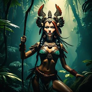 Fierce Woman Warrior in Jungle