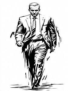 Confident Man in Suit - Bold Ink Illustration