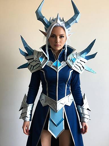 Woman Cosplay Wearing Storm King Costume with Detailed Armor and Horns