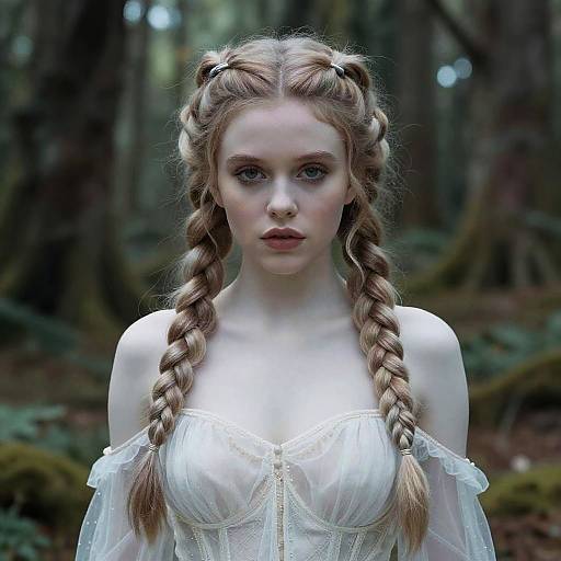 Gen Z Woman with Braided Hair in Ethereal Forest Portrait