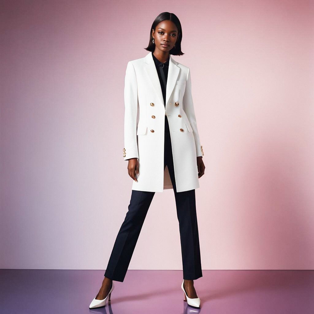 Confident Woman in Stylish Blazer Against Pink Background