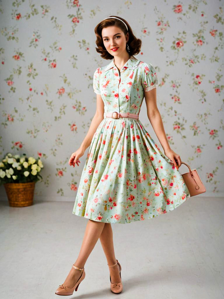 Vintage-inspired young woman in floral dress