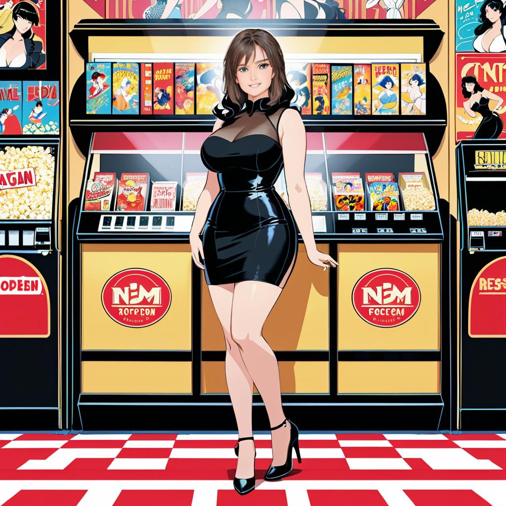 Confident Anime Woman in Vibrant Arcade