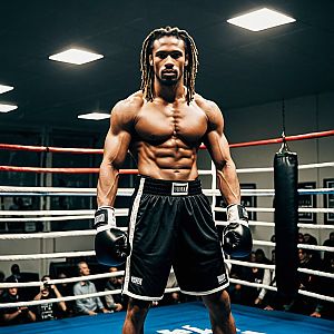 Muscular Boxer with Dreadlocks in Ring