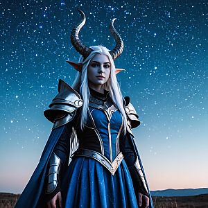 Fantasy Armored Woman Under Starry Sky