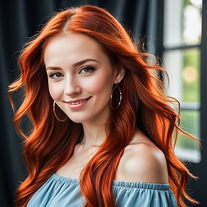 Young Woman with Red Hair and Off-Shoulder Top