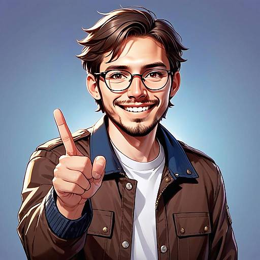 Smiling Young Man Pointing Upward Digital Illustration