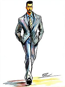 Confident Man in Stylish Suit - Watercolor Illustration