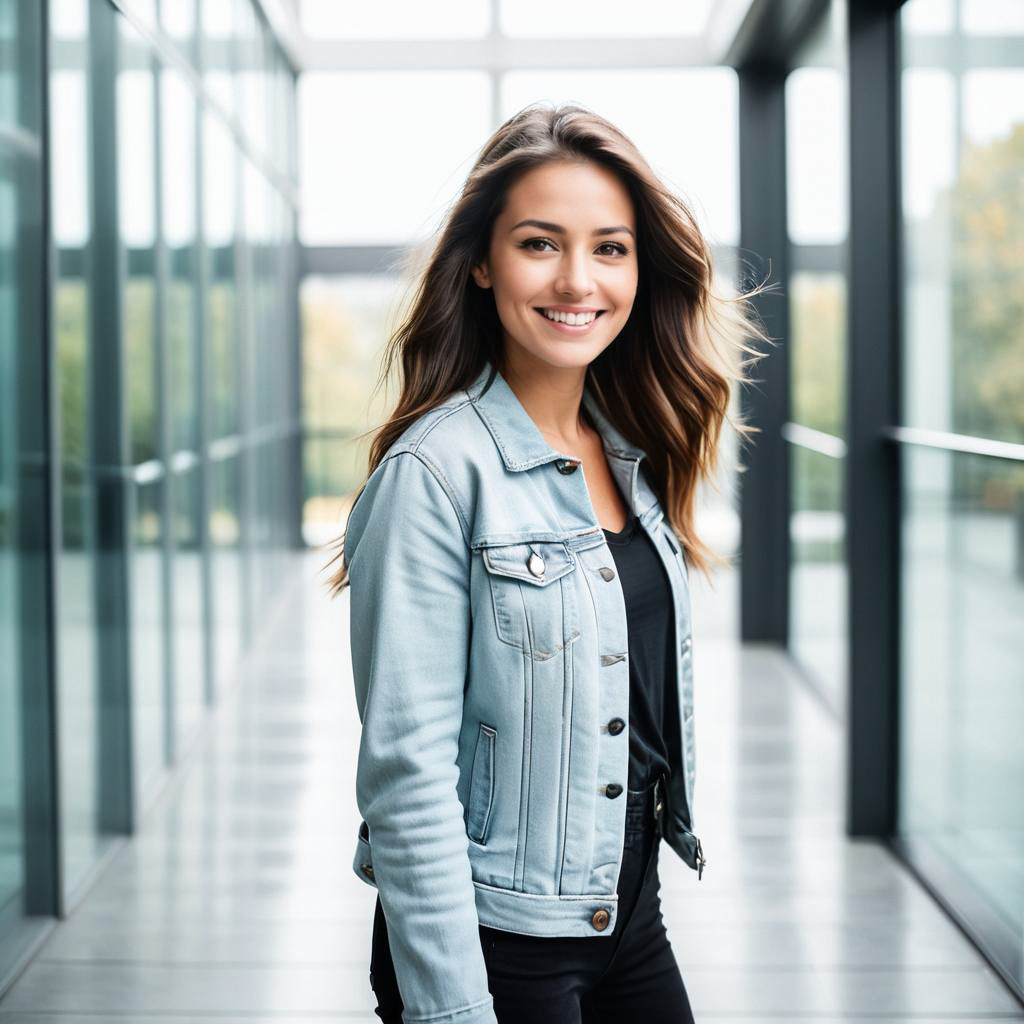 Confident Young Woman in Modern Corridor