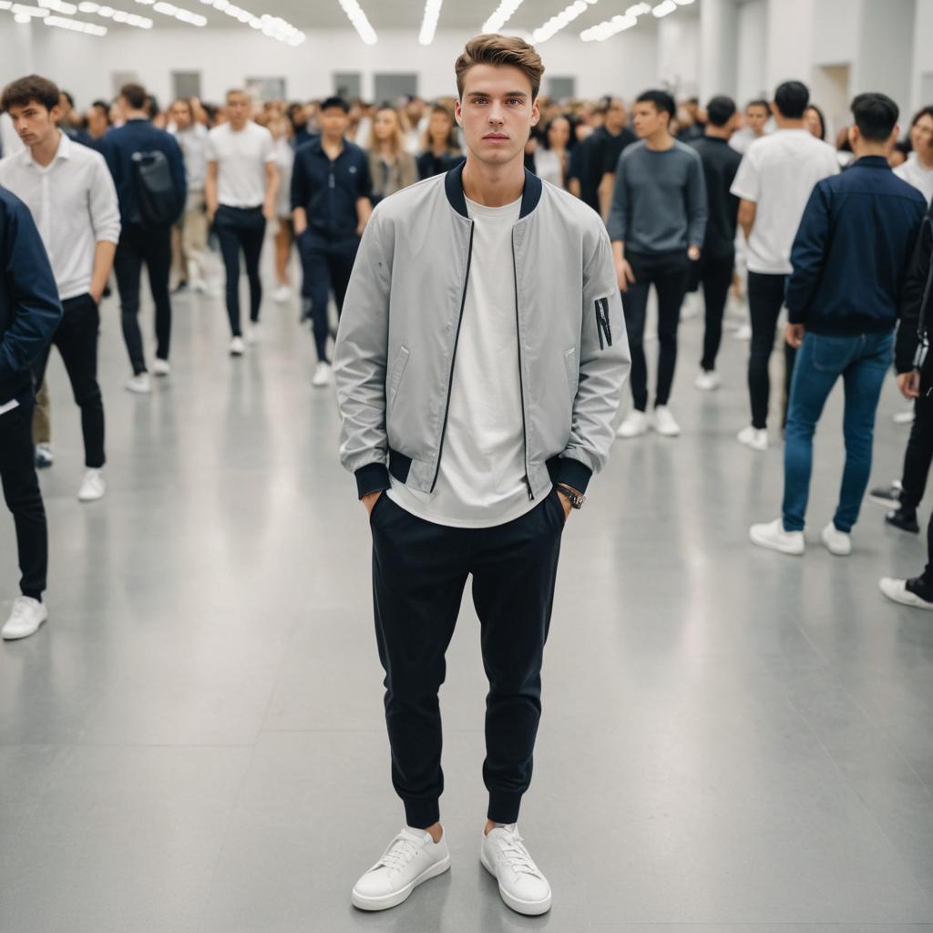 Confident Man in Stylish Outfit in Crowd