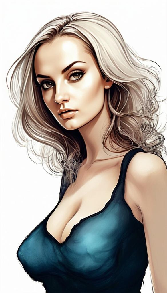 Digital Portrait Illustration of Blonde Woman with Flowing Hair