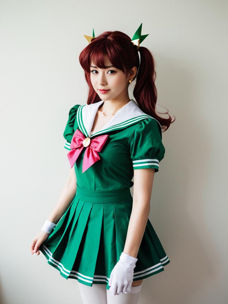 Sexy Cosplay Woman Character Wearing Makoto Kino Sailor Jupiter Costume