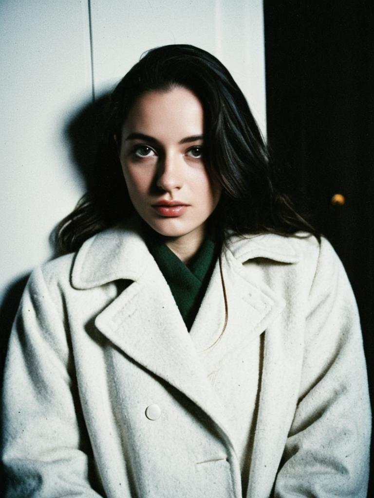 Young Woman Wearing White Coat Fashion Portrait