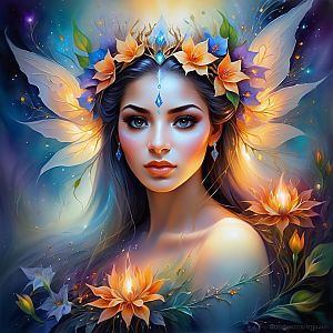 Enchanting Woman with Floral Crown and Blossoms