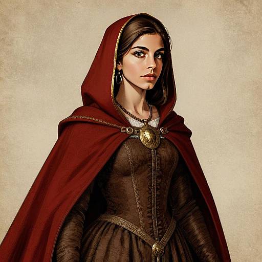 Medieval Woman in Red Cloak Digital Portrait