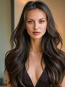 Portrait of a Young Woman with Dark Hair and Blue Eyes