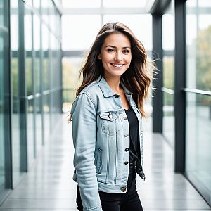 Confident Young Woman in Modern Corridor