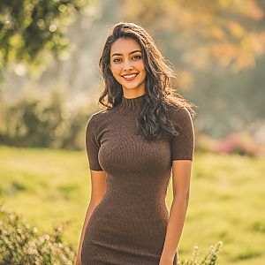 Young Woman in Brown Dress Outdoors