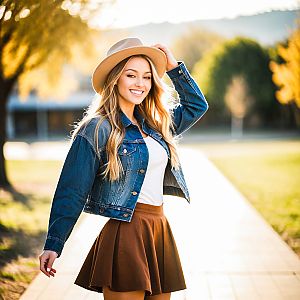 Confident Young Woman in Autumn Foliage