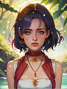 Anime Portrait of a Young Woman with Jewelry