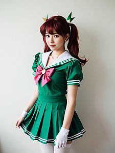 Sexy Cosplay Woman Character Wearing Makoto Kino Sailor Jupiter Costume