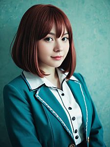 Sexy Cosplay Woman Wearing Ochaco Uraraka Costume Realistic