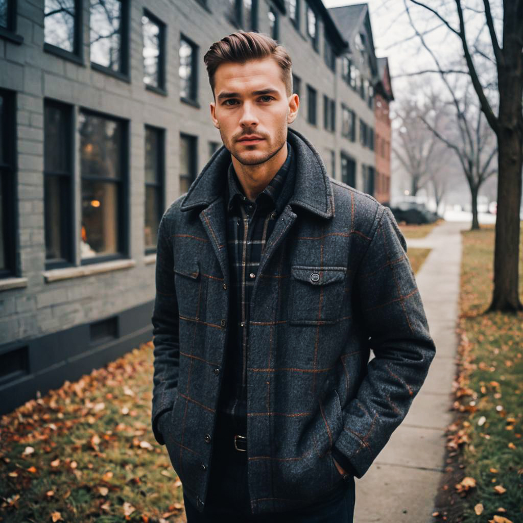 Stylish Young Man in Gray Jacket Outdoors