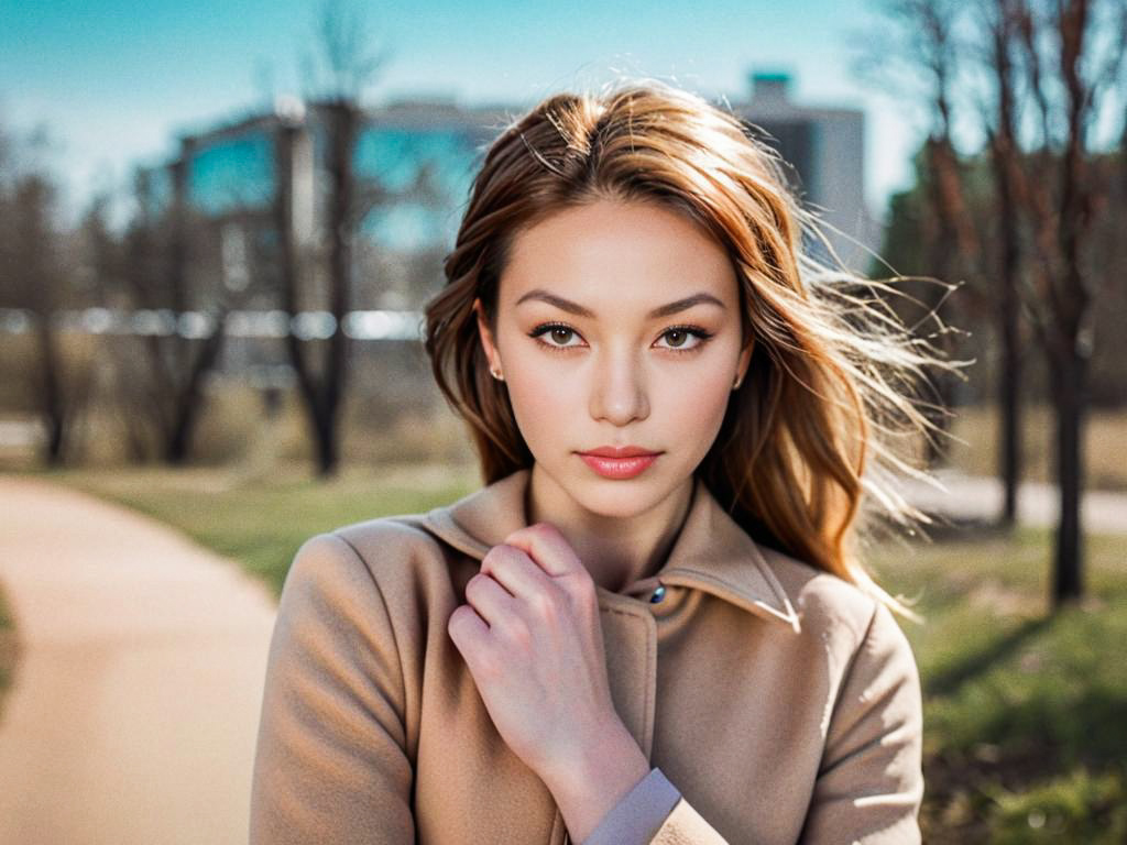 Confident Woman in Stylish Beige Coat