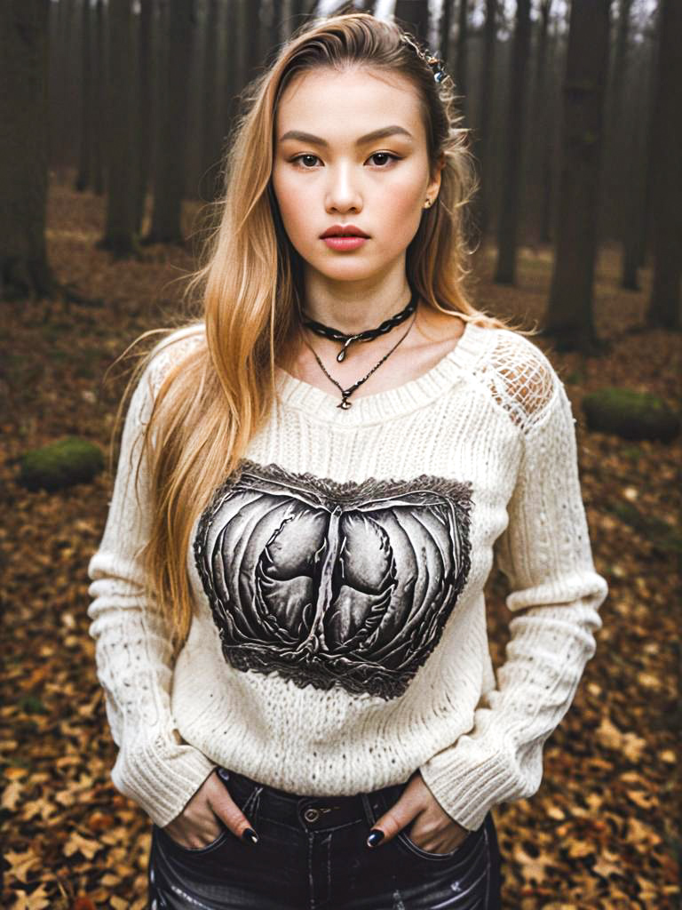 Confident Young Woman in Serene Forest